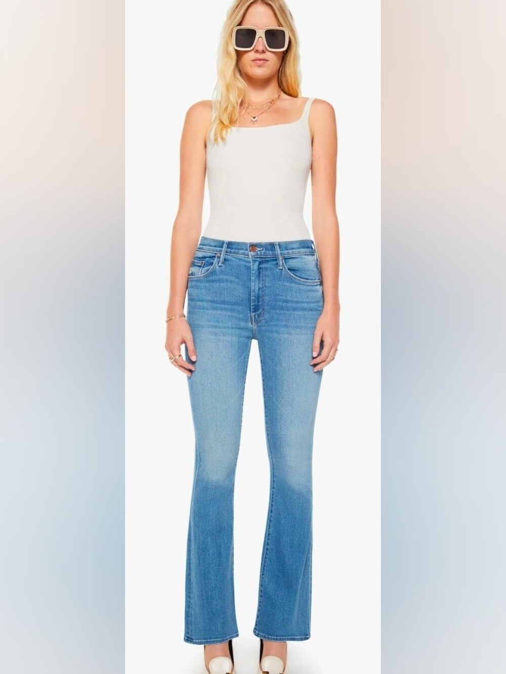 MOTHER The Weekender Fray Jeans 25 Mid Rise Flare Light Wash $248